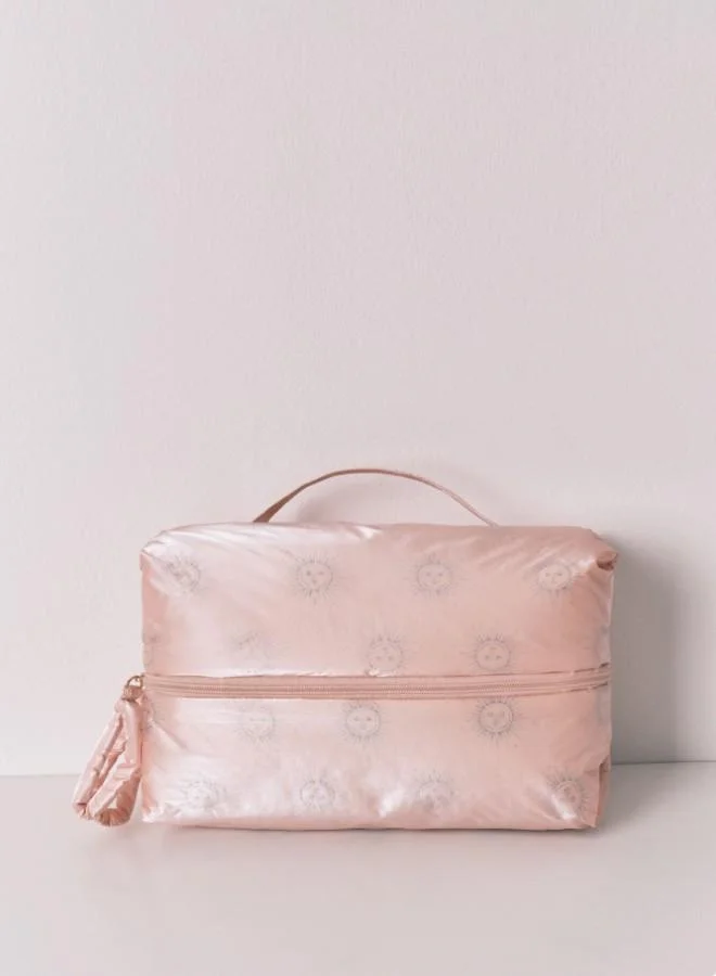 Large pink puffer satin-finish vanity case